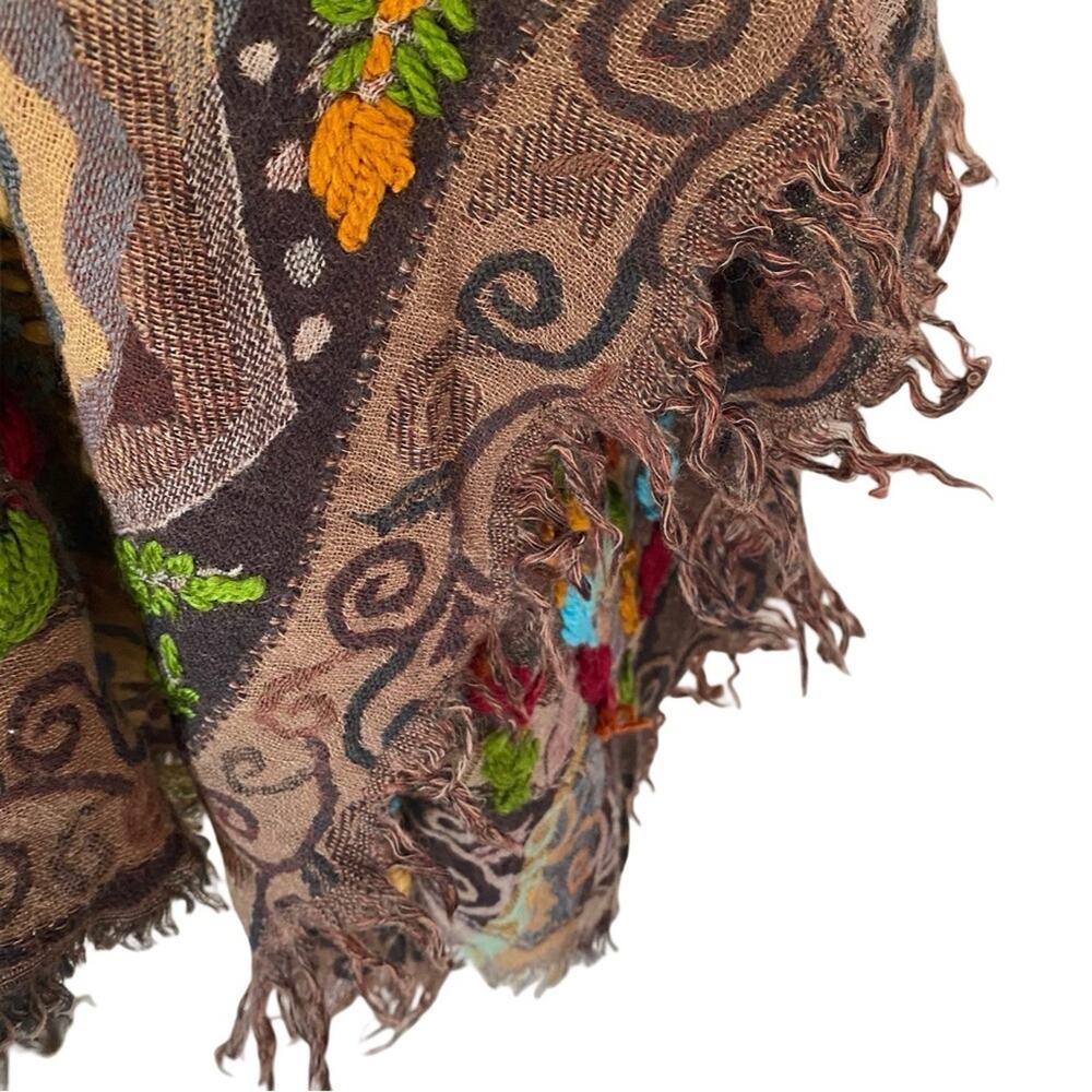 Anu Ariana Wool Brown Embroidered Poncho Cape Shawl One Size - Picture 4 of 9